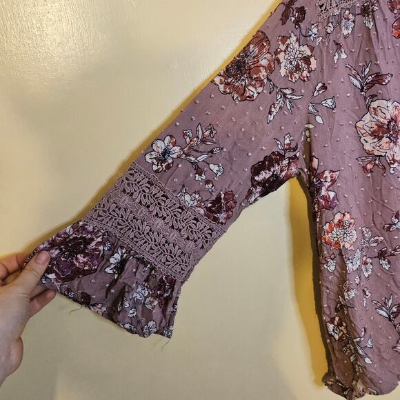 Eyeshadow Size Medium M Swiss Dot Boho 100% Cotton Purple Floral Faux Wrap Knit - Picture 2 of 11